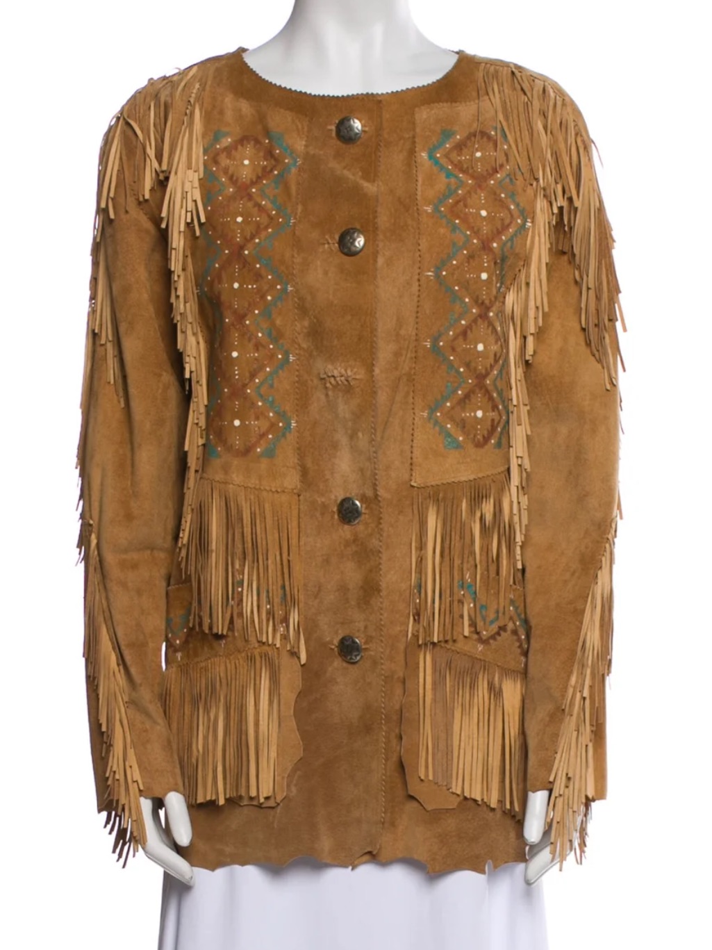 Patricia Wolf Hand Painted Suede Leather Fringe Jacket Native American Boho M